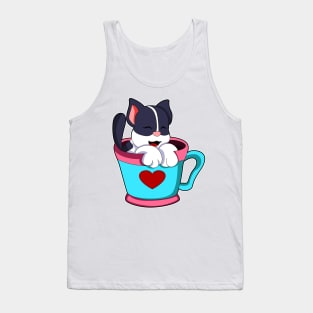 Cat with Heart Cup Tank Top